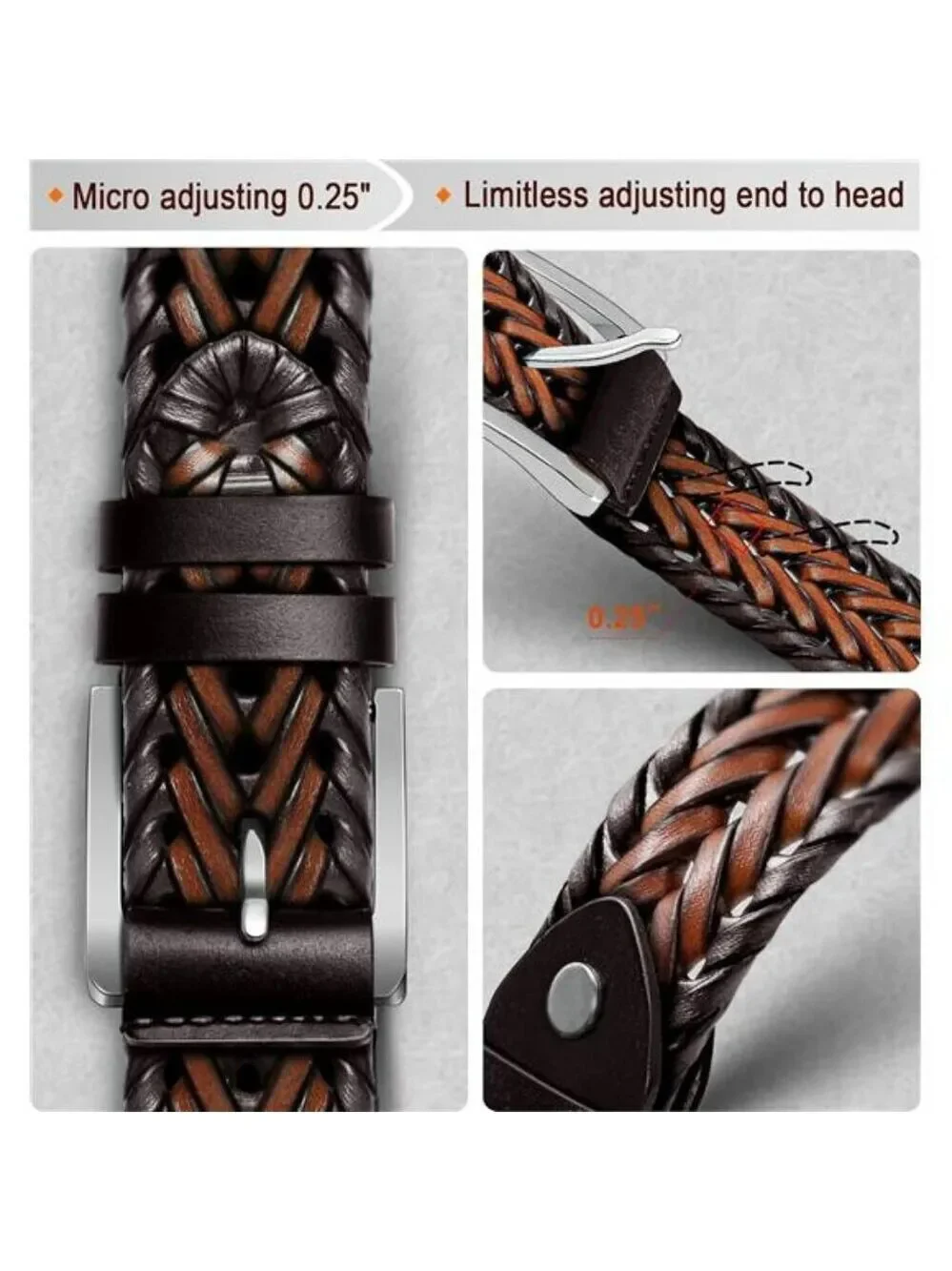 BULLIANT Mens Leather Braided Belt Casual Fit for Jeans Golf Gift Boxed